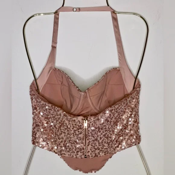 Sequin Bustier Crop Top - Oh Polly - Rose Gold - New with Tag - Small / 6 US - Picture 6 of 9